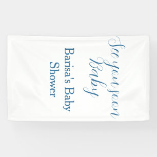 Lona te veo pronto baby shower azul nombre fecha simple