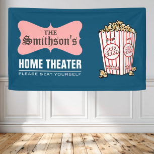Lona Teatro en casa retro personalizado con apellido de