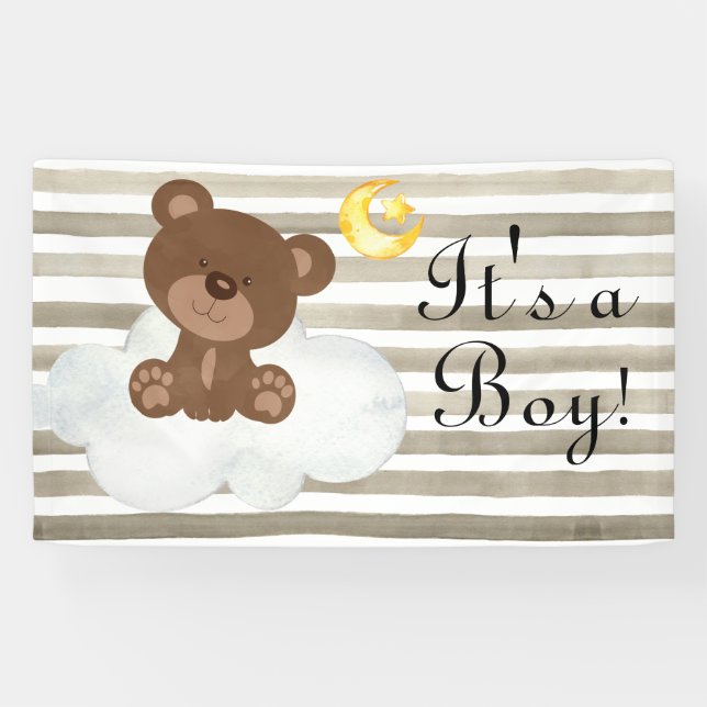 Lona Teddy Bear acuarela niño pequeño Baby Shower (Horizontal)
