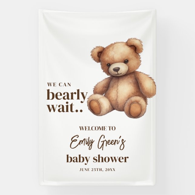 Lona Teddy Bear Baby Shower We Can Bearly Wait Mínimo (Vertical)