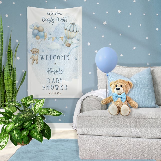 Lona Teddy Bear Balloons Boy Bearly Wait Baby Shower (Subido por el creador)