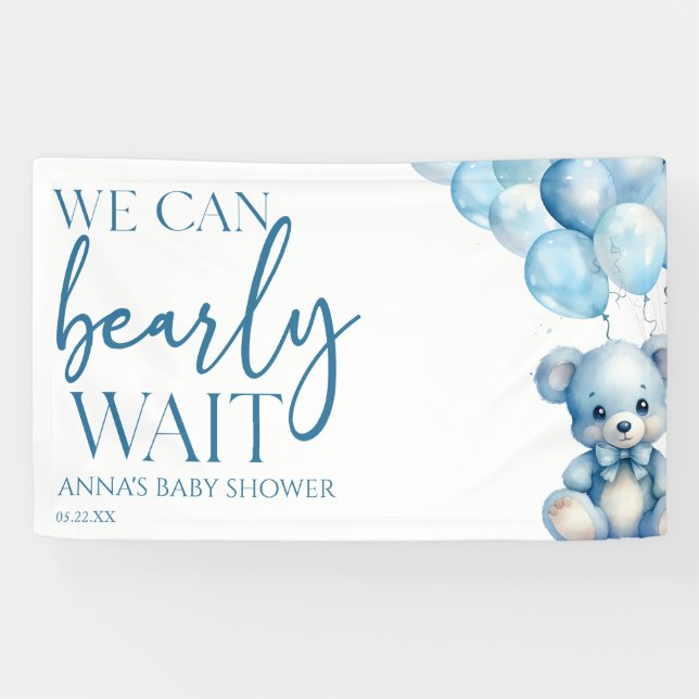 Lona Teddy Bear Blue Podemos Esperar Baby Shower (Horizontal)