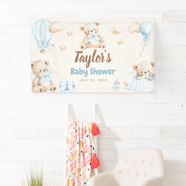 Lona Teddy Bear Boy Baby Shower Welcome Banner Sign (In situ)