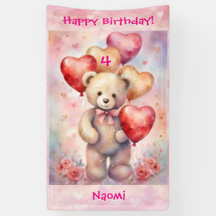 Lona Teddy Bear Personaliza el Nombre y Edad del Chica