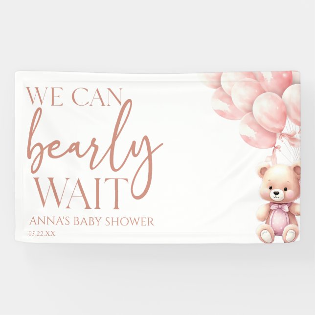 Lona Teddy Bear Pink Podemos Esperar Baby Shower (Horizontal)