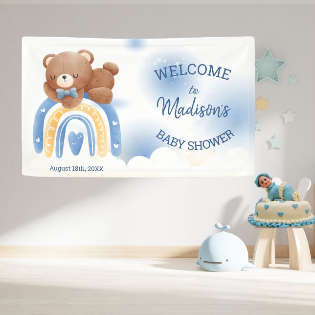 Lona Teddy Bear Rainbow Boys Baby Shower (Subido por el creador)