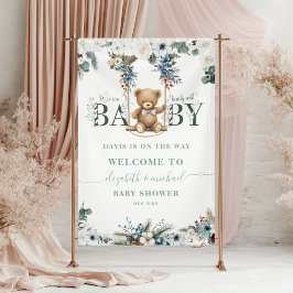 Lona Teddy Bear Sage Green Welcome Baby Shower