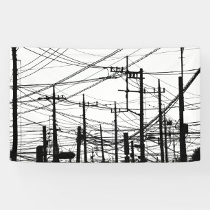 Lona Teléfono antiguo y líneas eléctricas