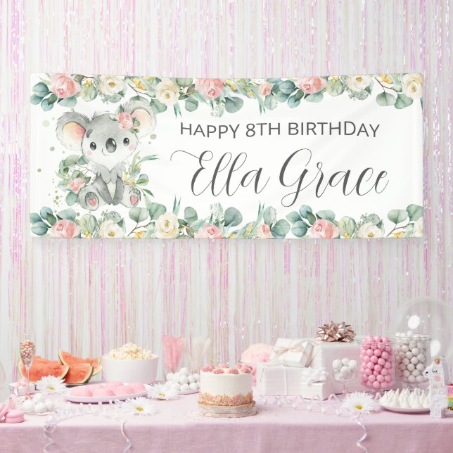 Lona Telón de bienvenida de eucalipto floral koala  (Fiesta)