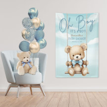 Telón de Fondo para Baby Shower de Osito 'Oh Boy I