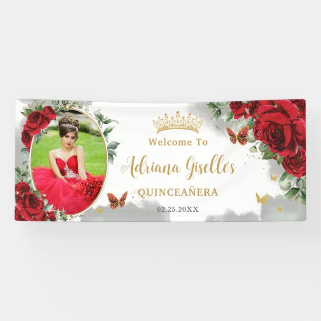 Lona Telón de fondo para foto de Quinceañera con rosas  (Horizontal)