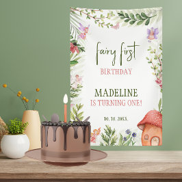 Lona Telón de fondo para primer cumpleaños de hada, Bos