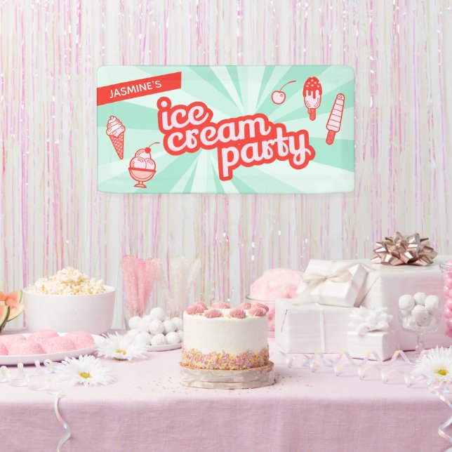 Lona Telón personalizado de fiesta de helado con color  (Fiesta)