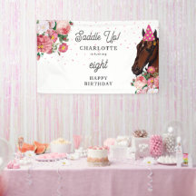 Tema de cumpleaños de caballo Floral Rosa Niña Vaq