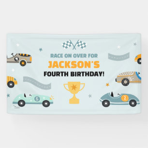 Lona Tema de Cumpleaños de Coche de Carreras Personaliz