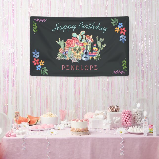 Lona Tema de cumpleaños personalizado Día de Muertos (Fiesta)