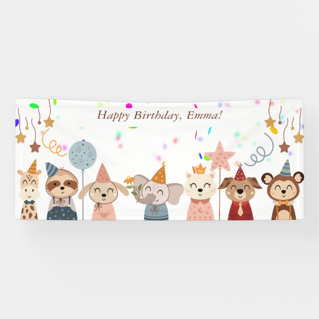 Lona Tema de fiesta Animales personalizado (Horizontal)