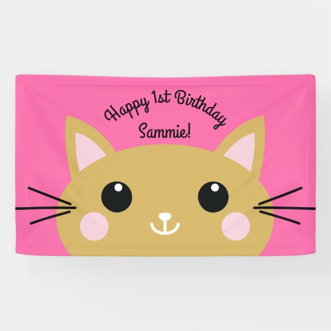 Lona Tema de fiesta de cumpleaños de gatito lindo para  (Horizontal)