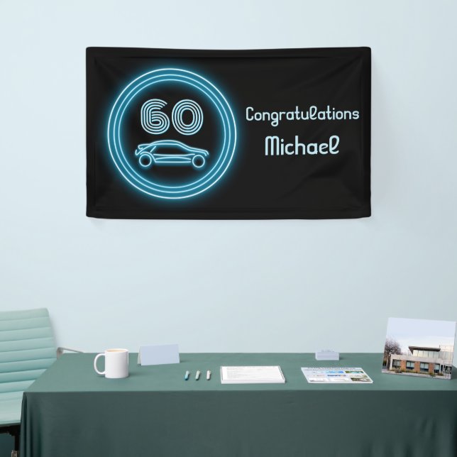 Lona Tema de la Carreras del auto "Neon" azul sobre el  (Feria)