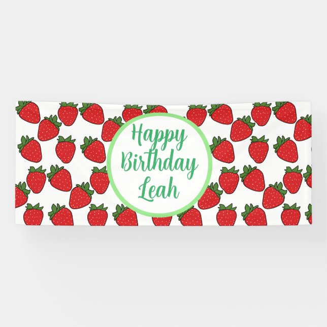Lona Tema de la fiesta de cumpleaños de fresa (Horizontal)