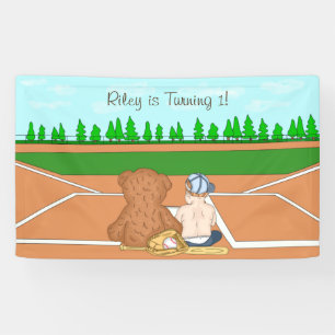 Lona Tema del béisbol de primer cumpleaños personalizad