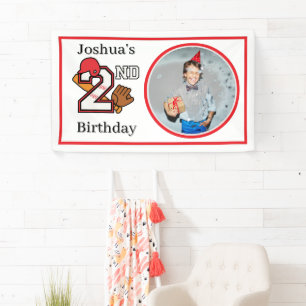 Lona Tema del béisbol Segundo cumpleaños Photo Bat Ball