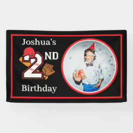 Lona Tema del béisbol Segundo cumpleaños Photo Bat Ball