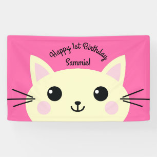 Lona Tema del Fiesta de primer cumpleaños de color gato