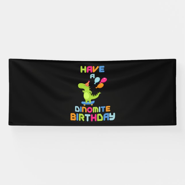 Lona Tener un banner de cumpleaños 4x10 de dinomita (Horizontal)