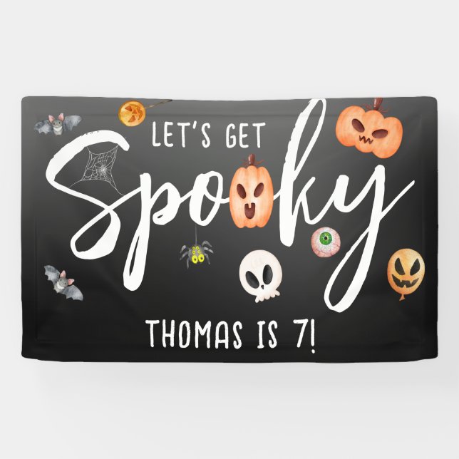 Lona ¡Tengamos miedo! fiesta de cumpleaños de halloween (Horizontal)