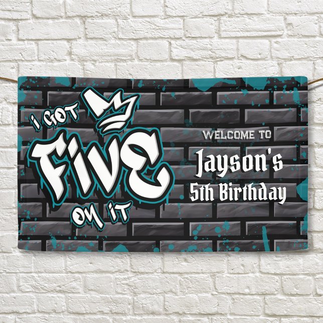 Lona Tengo cinco en eso - Cartel de niño de quinto cump (I got Five on it - Boy 5th Birthday Banner)