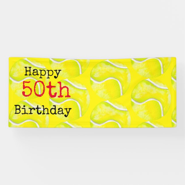 Lona Tenis 50º cumpleaños con pelota de tenis y número (Horizontal)