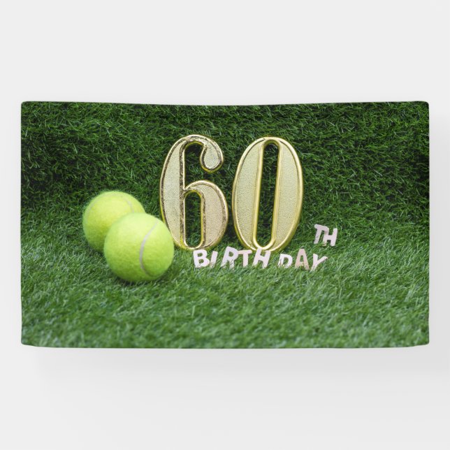 Lona Tenis 60 cumpleaños con número sesenta y pelotas (Horizontal)