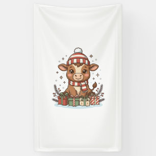 Lona Ternero de Navidad lindo con regalos Vintage Vecto