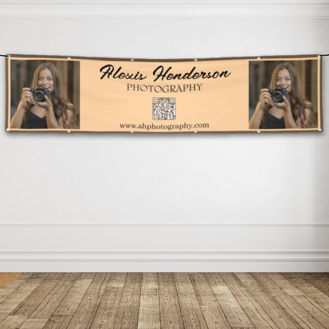 Lona Terracotta & Black Script QR Code Minimalist Booth (Subido por el creador)