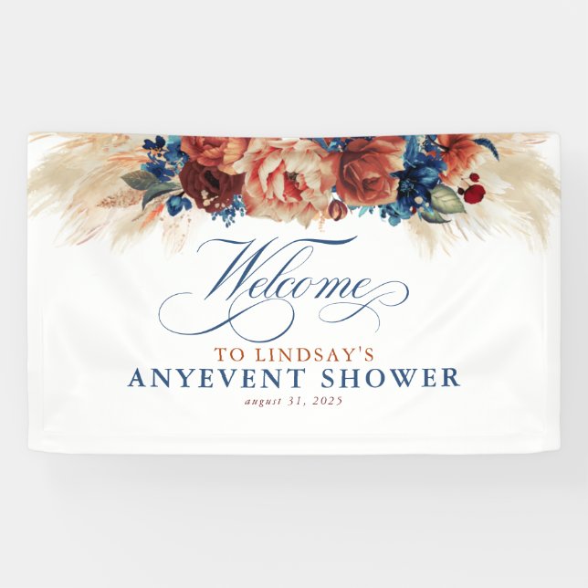Lona Terracotta Floral Boho Fall Fiesta Ducha Bienvenid (Horizontal)
