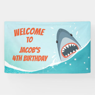 Lona Tiburón Cumpleaños Banner Pool Niño fiesta Ocean S