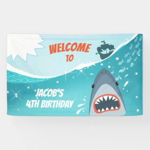 Lona Tiburón Cumpleaños Banner Pool Niño fiesta Ocean S