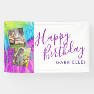 Lona Tie Dye Moderno Hippy Purple Happy Birday Photo