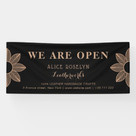 Lona tienda de artículos de cuero negro elegante