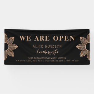 Lona tienda de artículos de cuero negro elegante