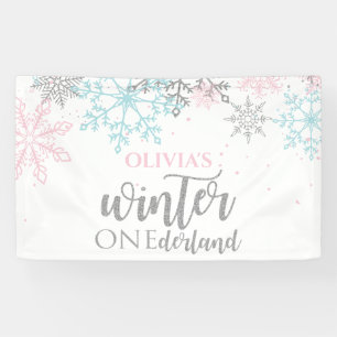 Lona Tierra de Onederland de invierno rosa brillo azul 