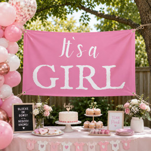 Lona Tipografía de Es una Niña Rosa Cumpleaños de Bebé