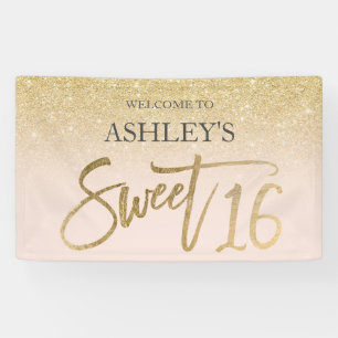 Lona Tipografía de oro de Moda rubor Sweet 16 fiesta