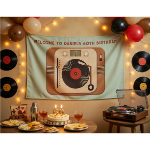 Lona Tocadiscos de Vinilo Retro Bienvenida 60 Cumpleaño