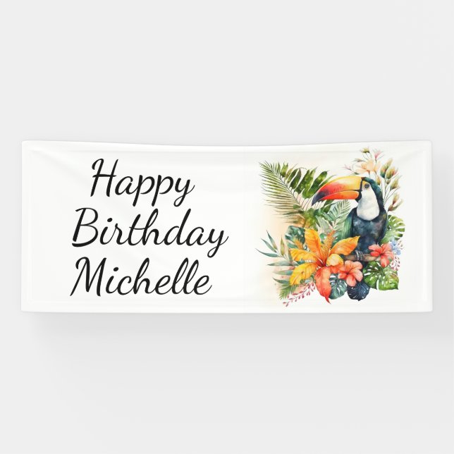 Lona Tocan Tropical Floral Happy Birday Name (Horizontal)