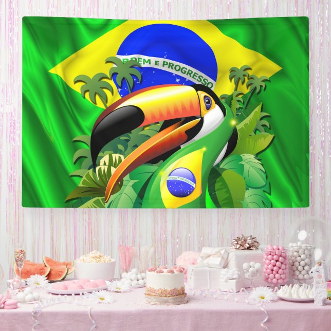 Lona Toco Toucan con la bandera de Brasil (Fiesta)
