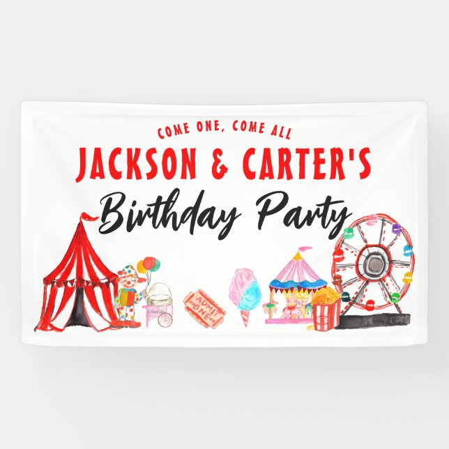 Lona Todos los niños del circo del carnaval Cumpleaños  (Horizontal)