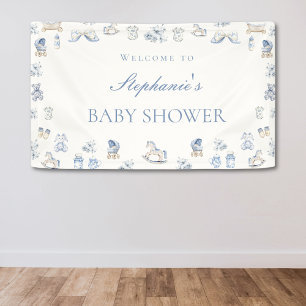Lona Toile De Jouy Baby Shower Lazo Azul Niño