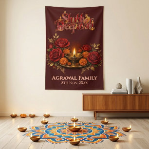 Lona Tono de joya Shubh Diwali Rosa Pavo Real Deepak Fa